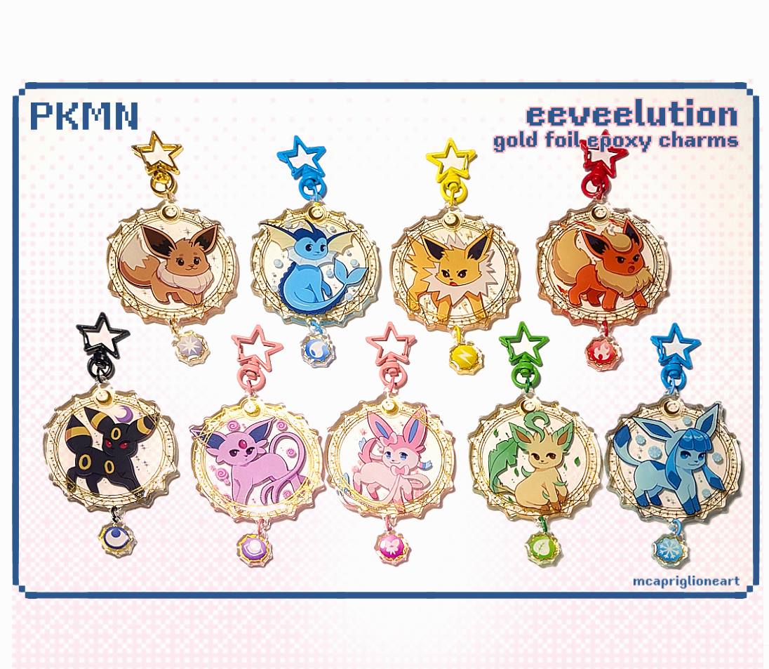 Eeveelution Gold Foil Epoxy Charms