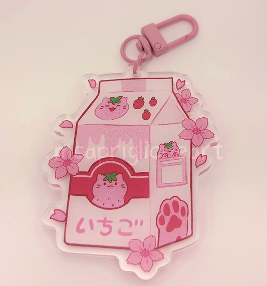 Strawberry Milk Cat Acrylic Charm