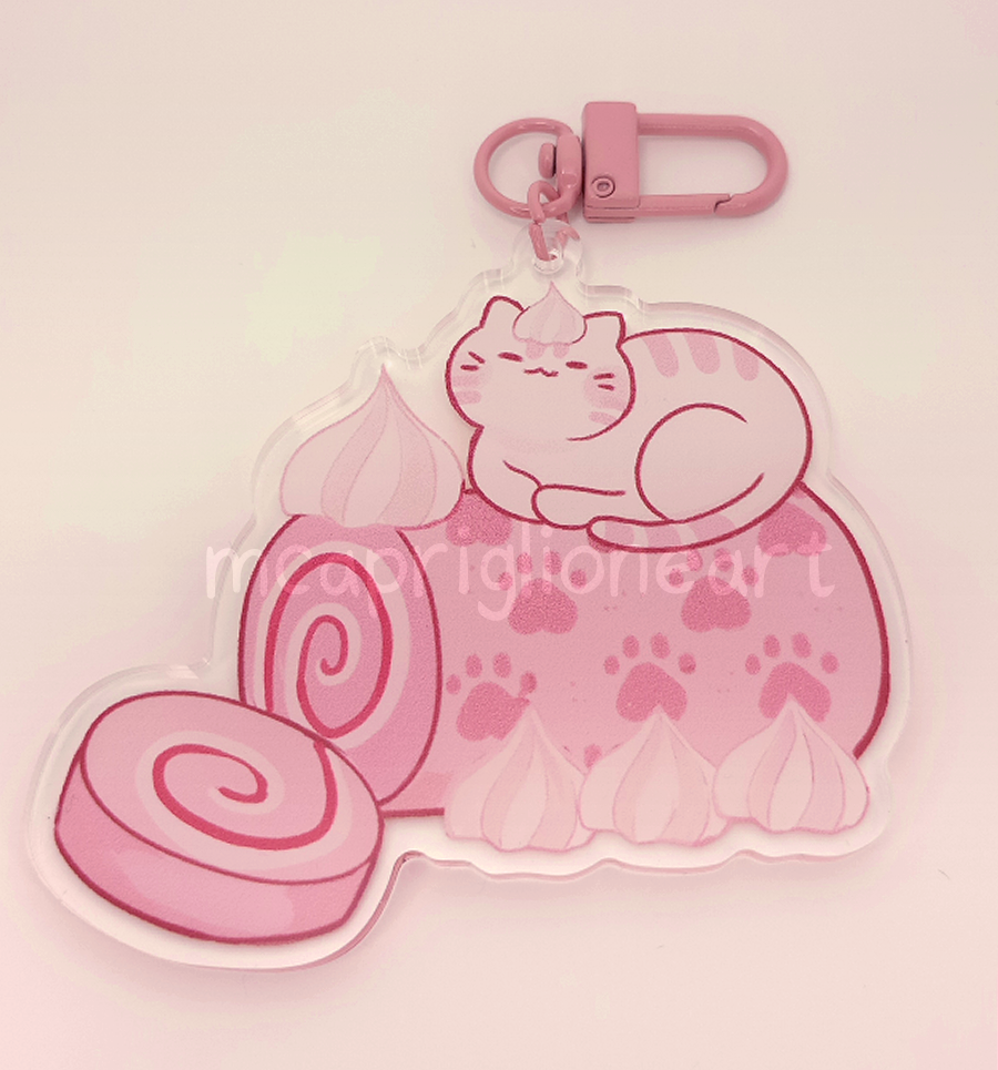 Strawberry Roll Cat Acrylic Charm