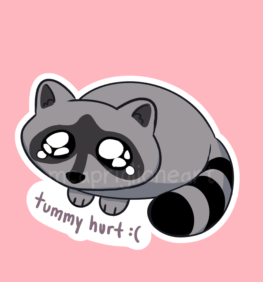 Tummy Hurt Raccoon Sticker